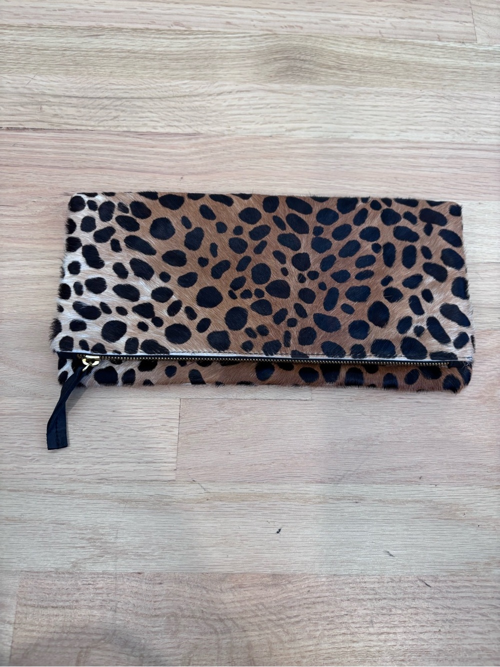Clare V. Foldover Clutch in leopard print calf hair